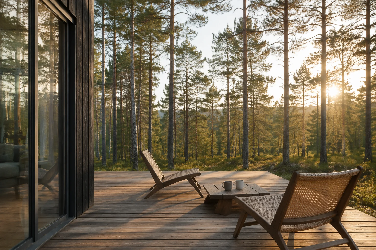Illustrative cabin terrace